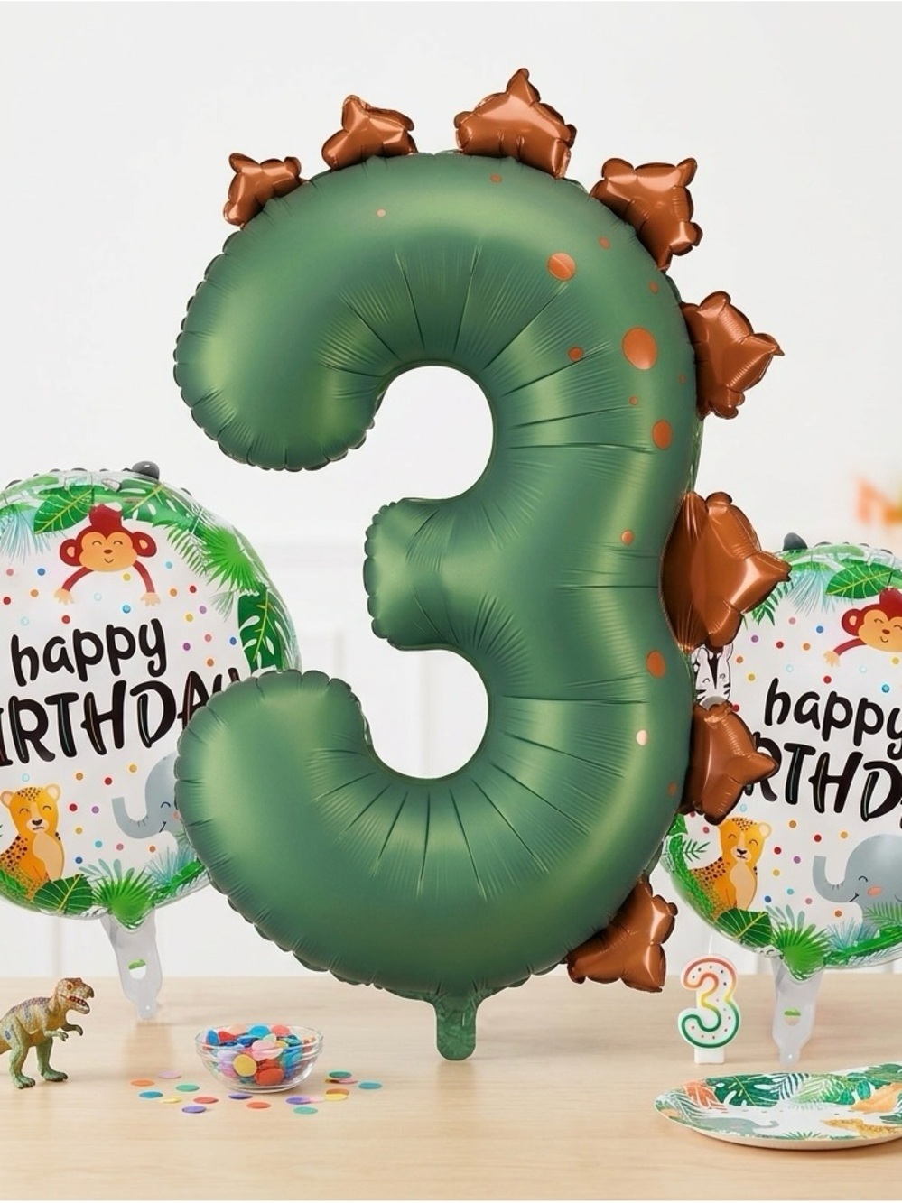 34” 3pcs set Green Number 3 Foil Balloon with Birthday Party Decor